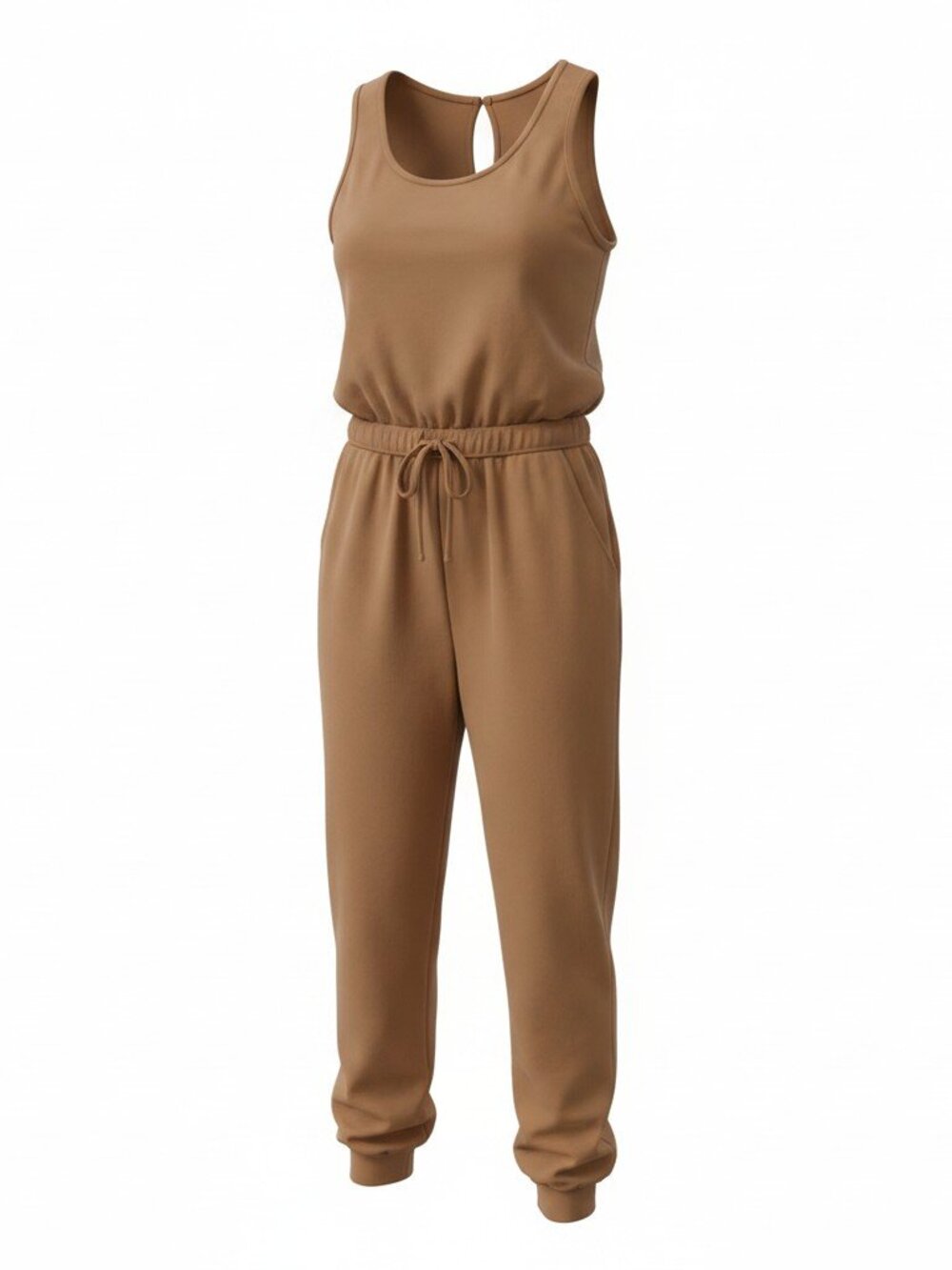 Le Lis Tan Terry Jumpsuit Drawstring Waist Pockets - Size S